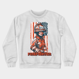 Firefighter woman US flag Crewneck Sweatshirt